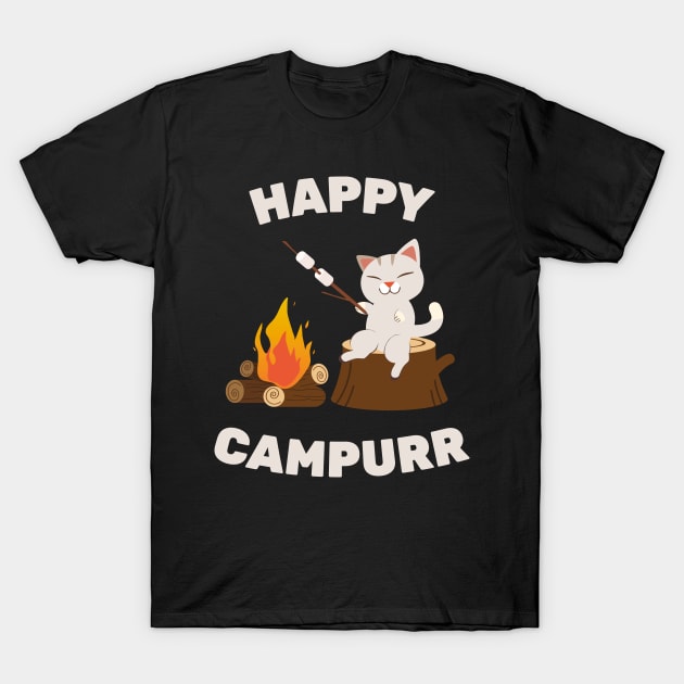 Happy Camper - Funny Camping Cat T-Shirt by sqwear